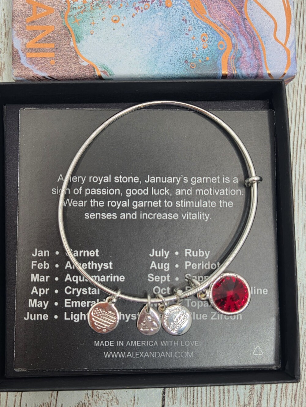 NIB Alex and Ani January Birthstone Garnet Bangle Bracelet 🍷 Silver Tone ✨